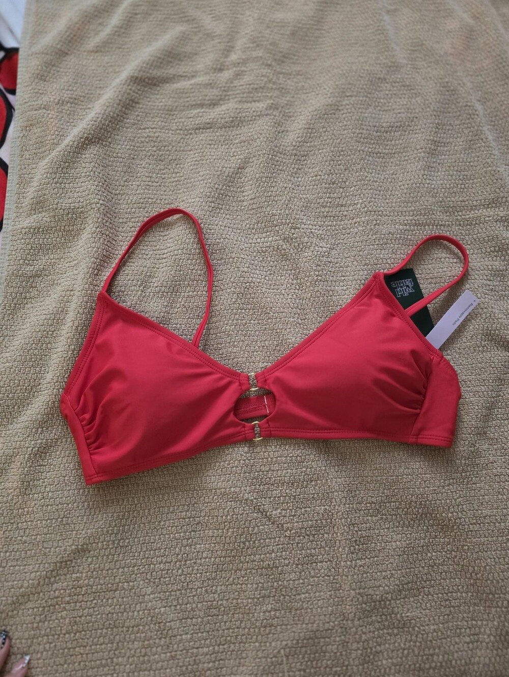Red Women's Bikini Top with Center Ring Accent